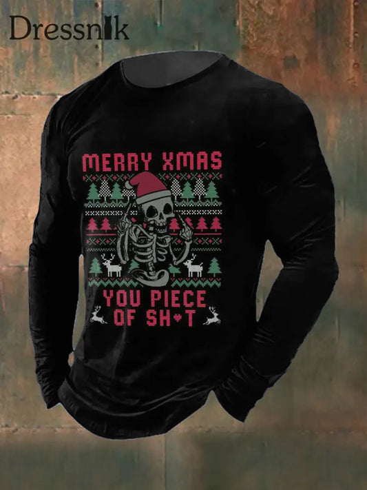 Herren-T-Shirt mit gotischem Weihnachts druck lang ärmelig Rundhals ausschnitt Schwarz / S