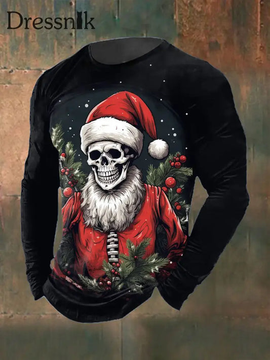 Herren-T-Shirt mit gotischem Weihnachts druck lang ärmelig Rundhals ausschnitt Schwarz / S