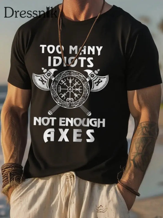 Herren T-Shirt mit kurzen Ärmeln Viking Print Schwarz / S