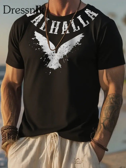 Herren T-Shirt mit kurzen Ärmeln Viking Print Schwarz / S