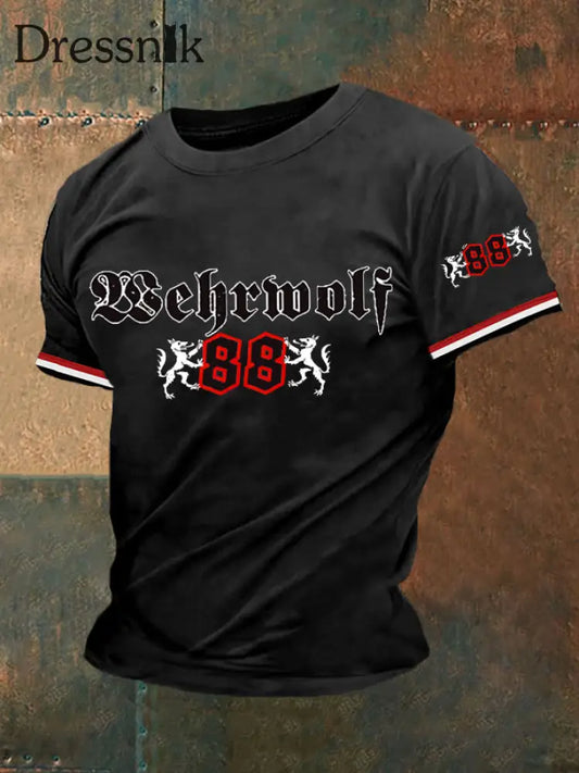 Herren-T-Shirt Werwolf 88 bedrucktes Kurzarm Schwarz / S