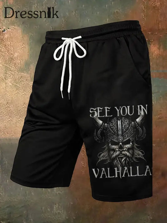 Herren Val halla Viking Print Freizeit shorts Schwarz / S
