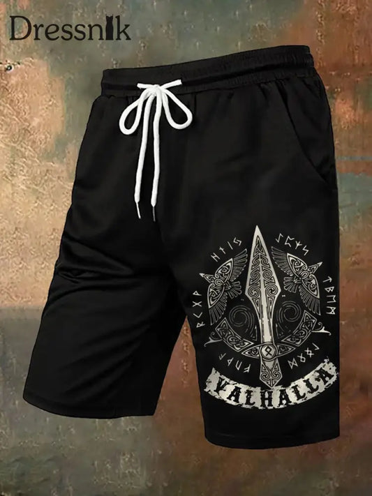 Herren Val halla Viking Print Freizeit shorts Schwarz / S