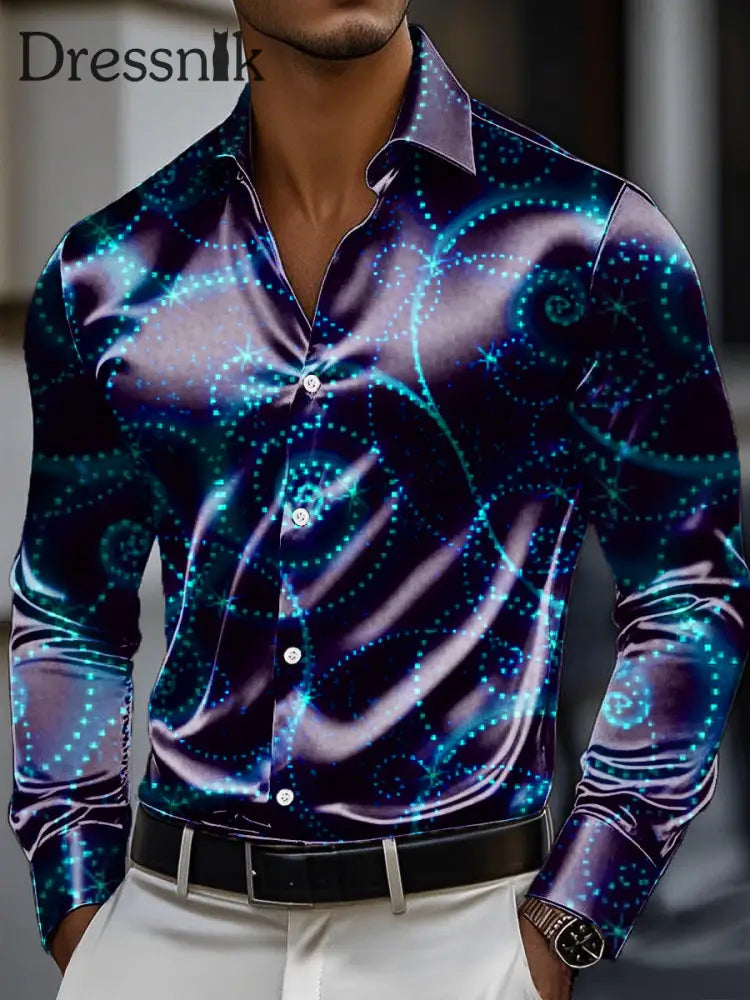 Herren Vintage bunte abstrakte Linie Print Premium Satin Langarm Hemd bunt / S