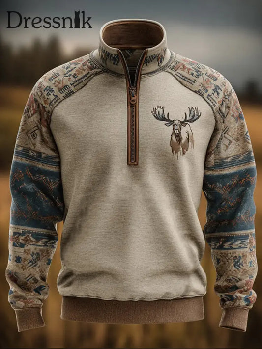 Herren Vintage Casual Western Sweatshirt mit Reiß verschluss als bild / S