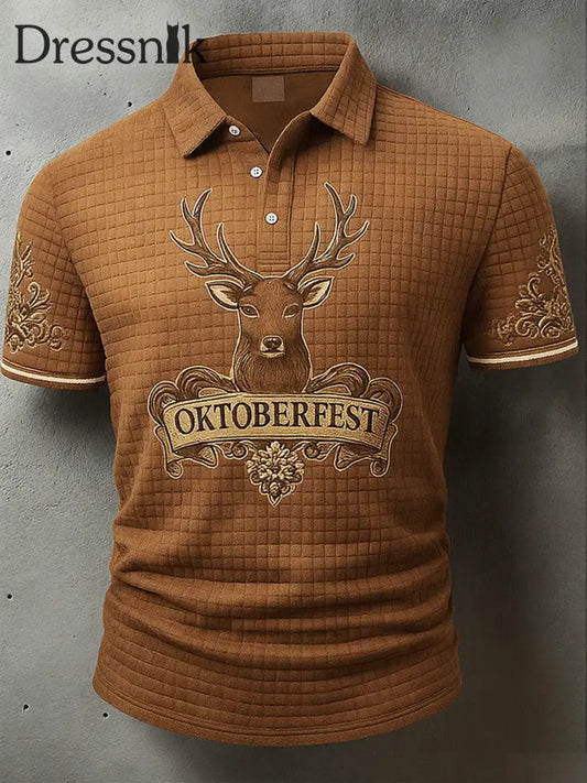 Herren Vintage Hirsch Kunstdruck Western Waffel Polo Shirt A / S