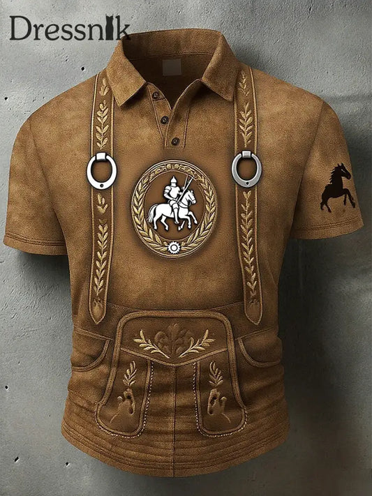 Herren Vintage Hirsch Kunstdruck Western Waffel Polo Shirt A / S