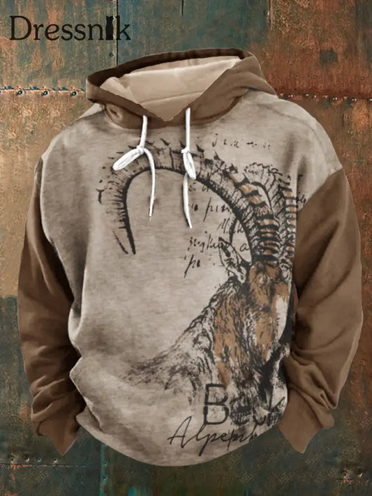 Herren Vintage Hirschjagd grafik Übergroßes Kapuzen Sweatshirt Braun / S