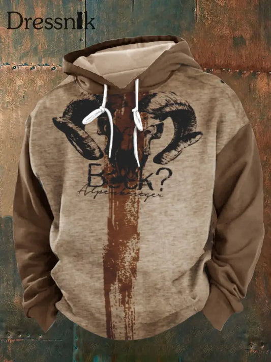 Herren Vintage Hirschjagd grafik Übergroßes Kapuzen Sweatshirt Braun / S