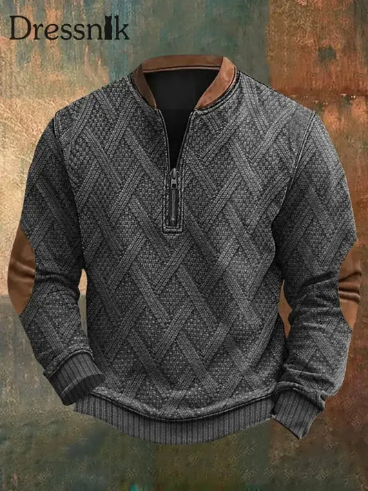 Herren Vintage Kabel muster Print Casual Reiß verschluss Sweatshirt Grau / S