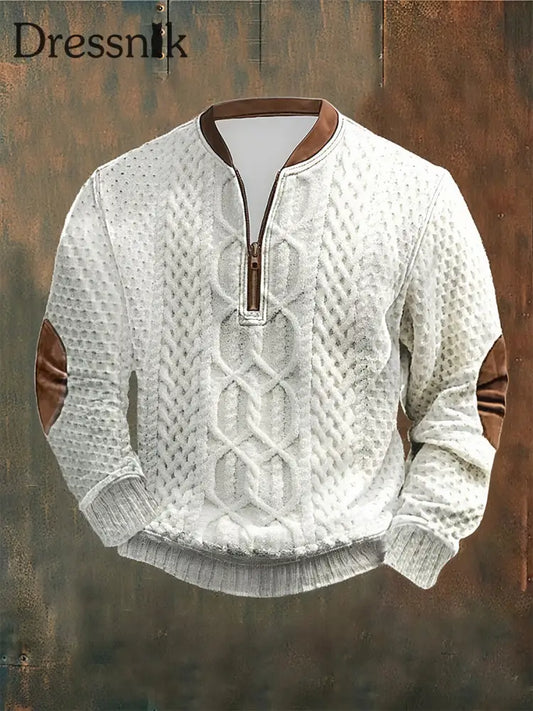 Herren Vintage Kabel muster Print Casual Reiß verschluss Sweatshirt Weiß / S