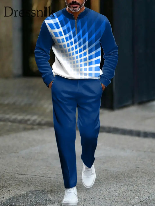 Herren Vintage Klassisches geometrisches minimalist isches Business-Casual-Polo-Set mehrfarbig / S