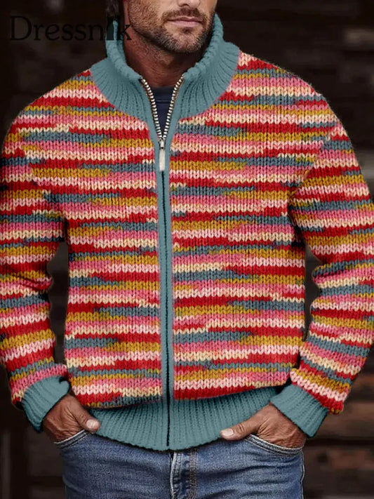 Herren Vintage Kontrast farbe Gemütliche Strickjacke als bild / S