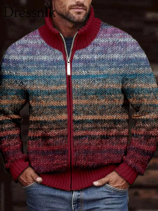 Herren Vintage Kontrast farbe Gemütliche Strickjacke als bild / S