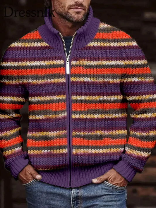 Herren Vintage Kontrast gestreifte gemütliche Strickjacke als bild / S