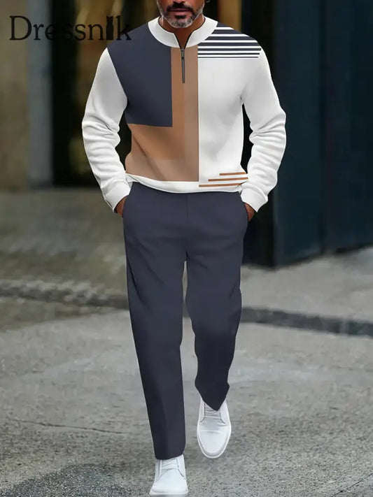 Herren Vintage Minimalist Business Casual Polo Hosen Anzug mehrfarbig / S