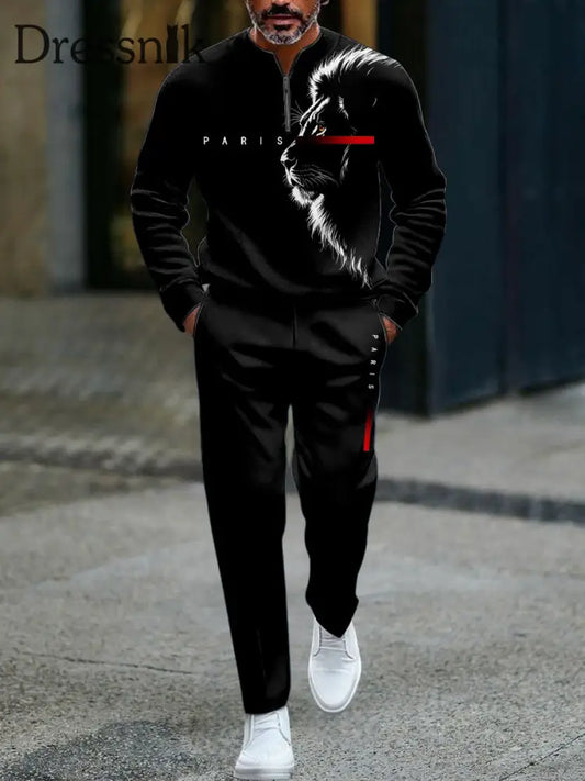 Herren Vintage Minimalist ische Abstrakte Löwen Textur Casual Polo Set mehrfarbig / S