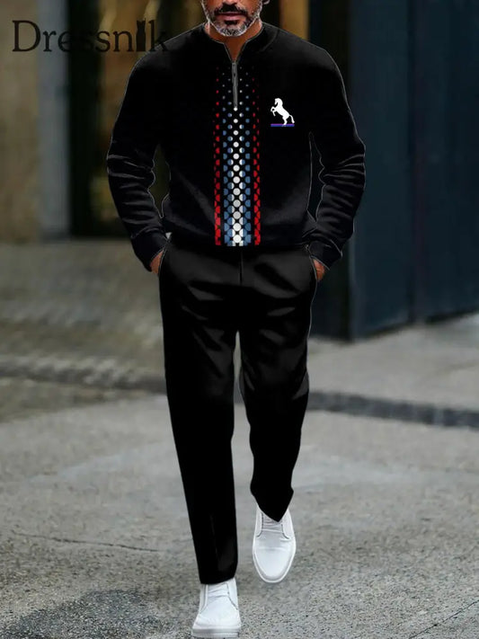 Herren Vintage minimalist isches gestreiftes lässiges Polo-Set mehrfarbig / S