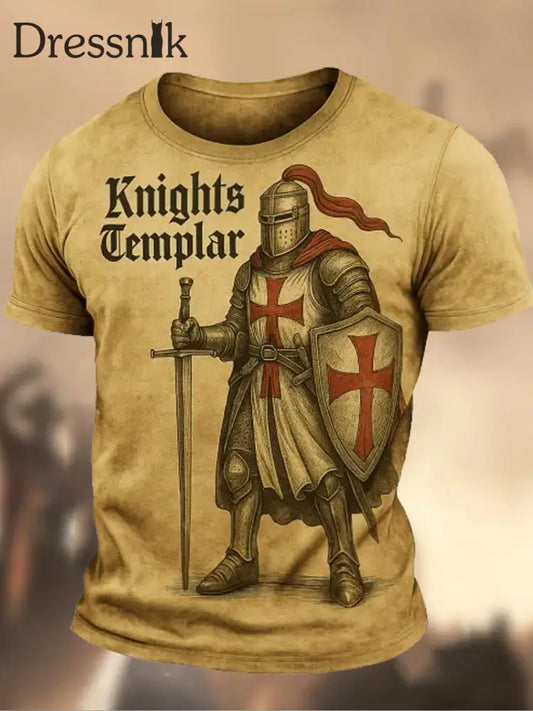 Herren Vintage Tempelritter Bedrucktes Rundhals sportliches Kurzarm-T-Shirt A / S