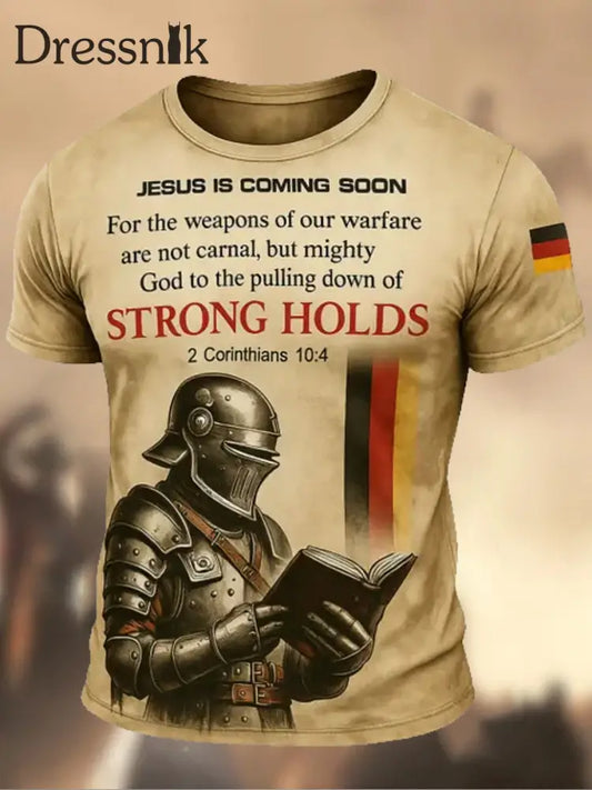 Herren Vintage Tempelritter Bedrucktes Rundhals sportliches Kurzarm-T-Shirt A / S