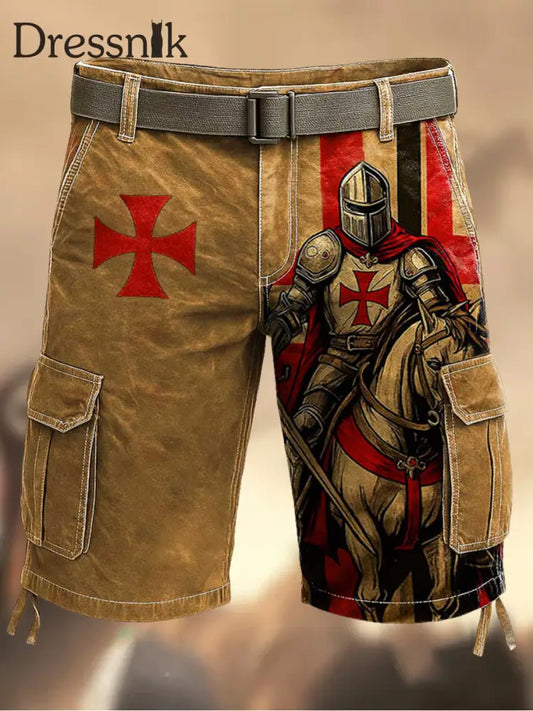 Herren Vintage Tempelritter Emblem Schwarze Cargo Shorts A / S