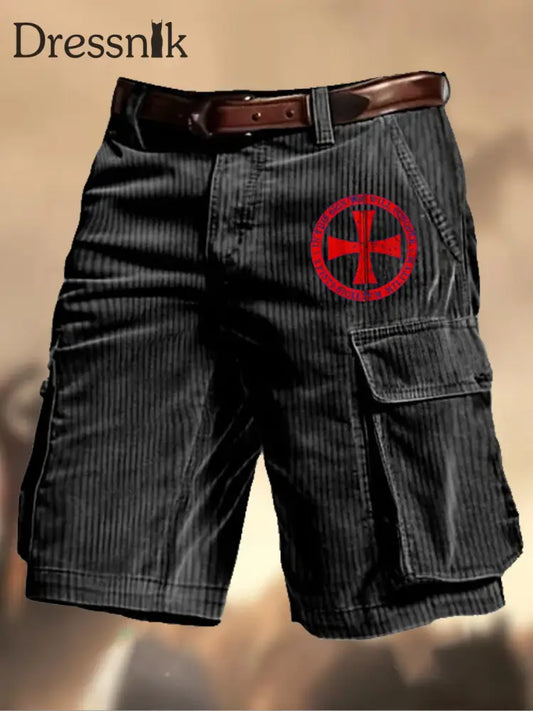 Herren Vintage Tempelritter Grafik bedruckte Textur Freizeit-Cargo-Shorts A / M