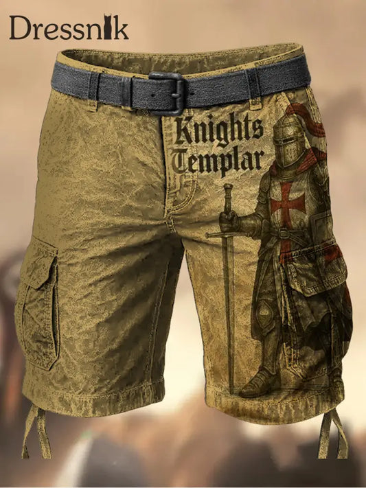 Herren Vintage Tempelritter Grafik bedruckte Textur Freizeit-Cargo-Shorts A / S