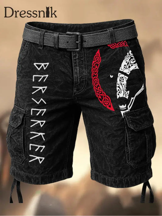 Herren Vintage Viking Grafik bedruckte Textur Freizeit-Cargo-Shorts A / M