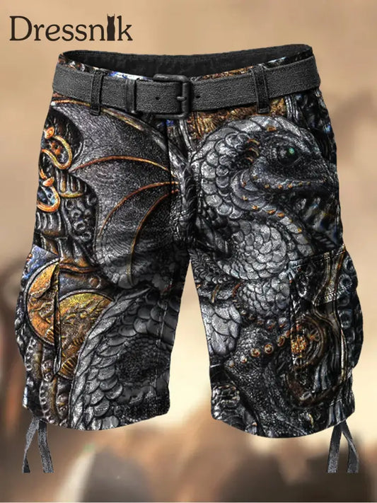 Herren Vintage Viking Grafik bedruckte Textur Freizeit-Cargo-Shorts A / M