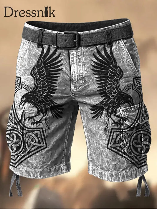 Herren Vintage Viking Grafik bedruckte Textur Freizeit-Cargo-Shorts A / M