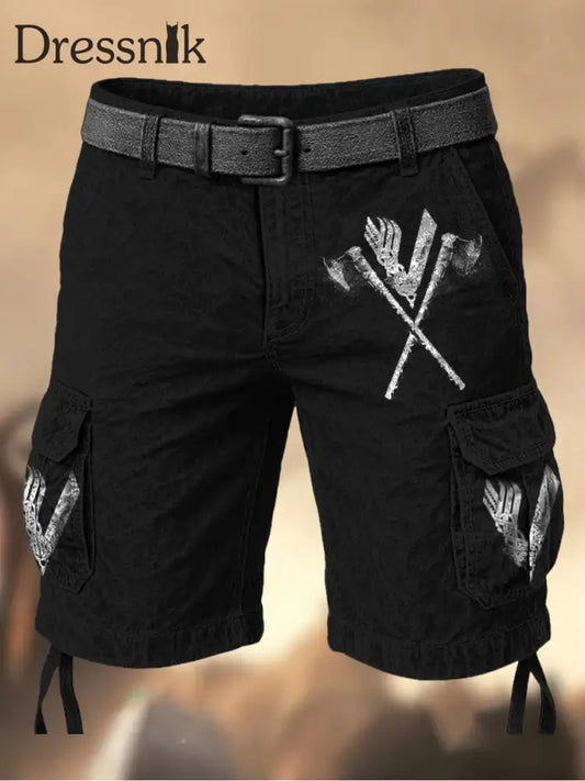 Herren Vintage Viking Grafik Bedruckte Textur Kordel zug Tasche Freizeit-Cargo-Shorts A / M
