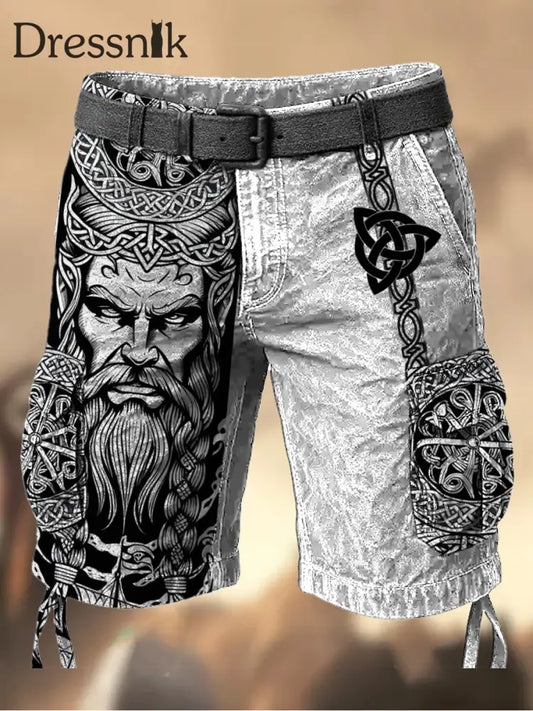 Herren Vintage Viking Grafik Bedruckte Textur Kordel zug Tasche Freizeit-Cargo-Shorts A / M