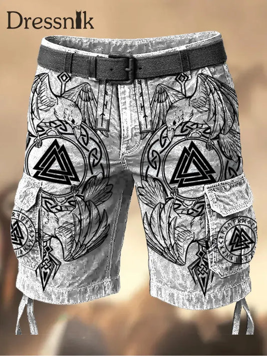 Herren Vintage Viking Grafik Bedruckte Textur Kordel zug Tasche Freizeit-Cargo-Shorts A / M