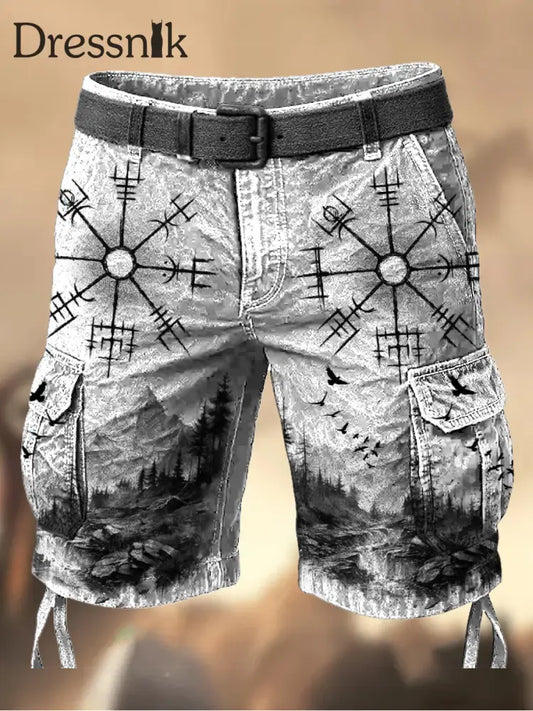 Herren Vintage Viking Grafik Bedruckte Textur Kordel zug Tasche Freizeit-Cargo-Shorts A / M