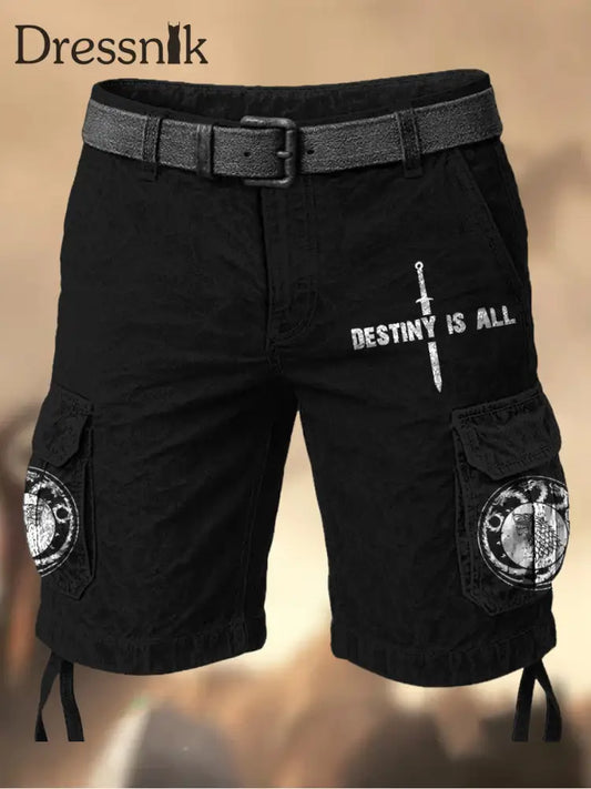 Herren Vintage Viking Grafik Bedruckte Textur Kordel zug Tasche Freizeit-Cargo-Shorts A / M