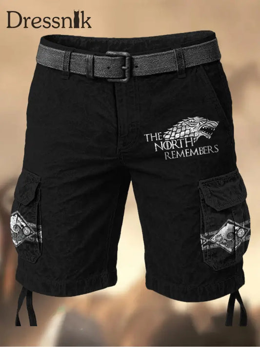 Herren Vintage Viking Grafik Bedruckte Textur Kordel zug Tasche Freizeit-Cargo-Shorts A / M