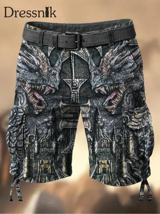 Herren Vintage Viking Grafik Bedruckte Textur Kordel zug Tasche Freizeit-Cargo-Shorts A / M