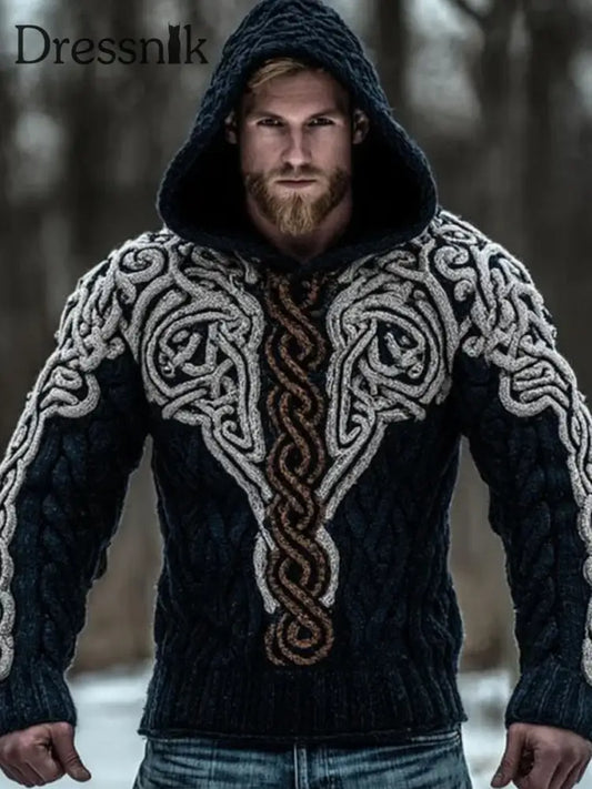 Herren Vintage Viking Kunstdruck Hoodie A / S