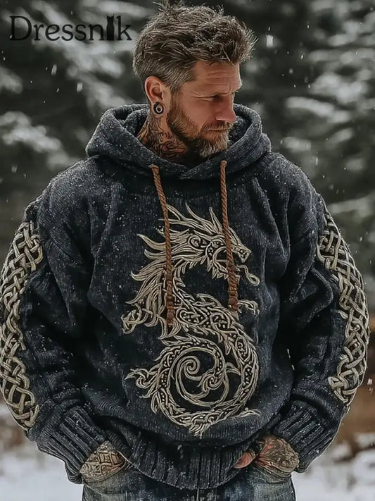 Herren Vintage Viking Kunstdruck Hoodie A / S