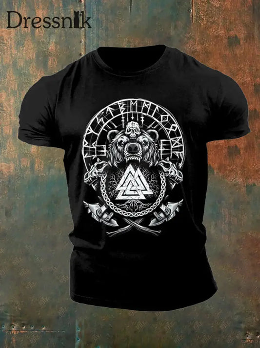 Herren Vintage Viking Kunstdruck T-Shirt A / S