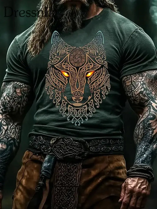 Herren Vintage Viking Kunstdruck T-Shirt A / S