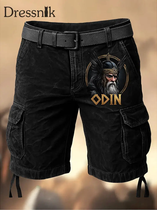 Herren Vintage Viking Mythos bedruckte Textur Kordel zug Tasche Freizeit-Cargo-Shorts A / M