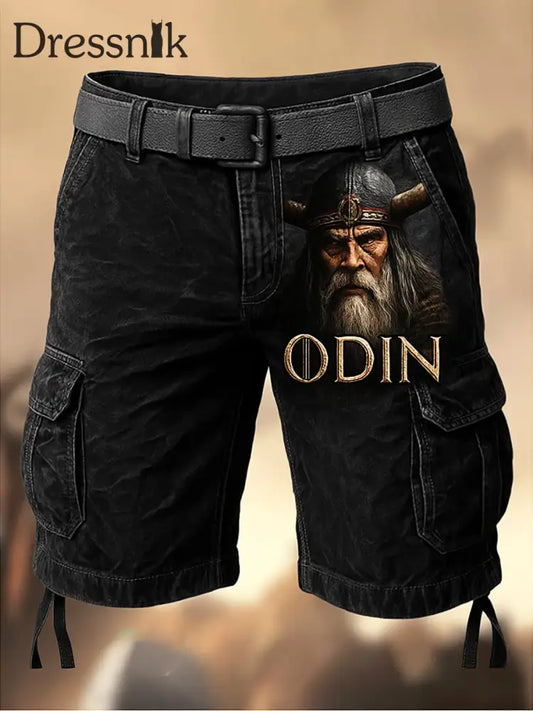 Herren Vintage Viking Mythos bedruckte Textur Kordel zug Tasche Freizeit-Cargo-Shorts A / M