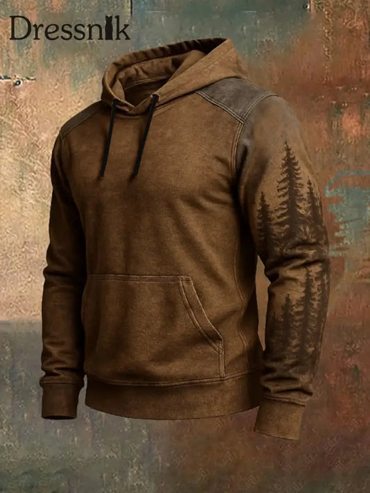 Herren Vintage West Overs ized Drop Shoulder Hoodie Dunkelbraun / S