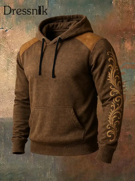 Herren Vintage West Overs ized Drop Shoulder Hoodie Dunkelbraun / S