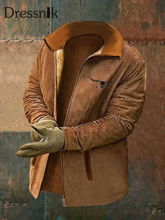 Herren Vintage Western bedruckte Freizeit jacke als bild / S