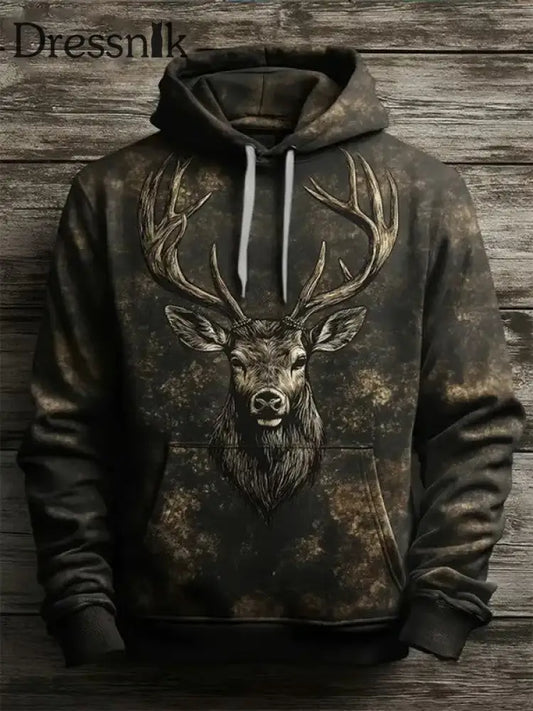 Herren Vintage Western Elk bedruckter Hoodie als bild / S