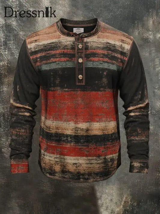 Herren Vintage Western Langarm Henley Hemd als bild / S