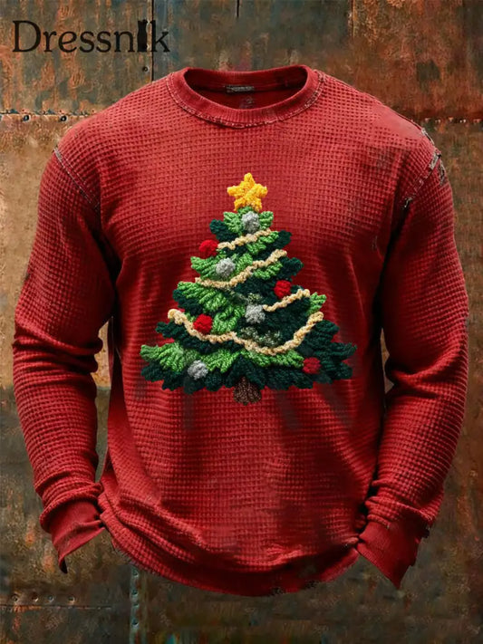 Herren Weihnachts-Waffel-Freizeit-T-Shirt Rot / S