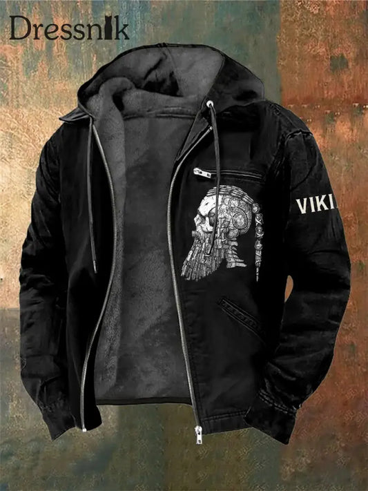 Herren-Wikinger-Krieger-SchÀdel-bedruckte Lang Àrmel ige Kapuzen jacke Schwarz / S
